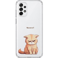 MONOFLEX Samsung Galaxy A13 Uyumlu Somurtkan Turuncu Kedi Desenli Şeffaf Telefon Kılıfı
