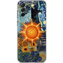 MONOFLEX Samsung Galaxy A23 Uyumlu Van Gogh Ayçiçeği ve Güneş Kolaj Desenli Şeffaf Telefon Kılıfı