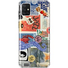 MONOFLEX Samsung Galaxy A51 Uyumlu Retro Pop Art Dergi Kolaj Desenli Şeffaf Telefon Kılıfı