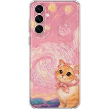 MONOFLEX Samsung Galaxy S26 Fe Uyumlu Yağlı Boya Fularlı Kedi Desenli Şeffaf Telefon Kılıfı