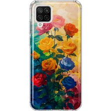 MONOFLEX Samsung Galaxy A12/M12 Uyumlu Yağlı Boya Gül Buketi Desenli Şeffaf Telefon Kılıfı