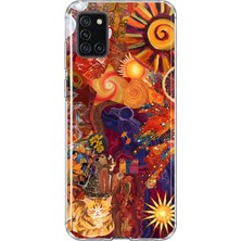 MONOFLEX Samsung Galaxy A31 Uyumlu Güneş Kolaj Desenli Şeffaf Telefon Kılıfı