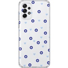 MONOFLEX Samsung Galaxy A23 Uyumlu Nazar Boncuğu ve Kalp Desenli Şeffaf Telefon Kılıfı