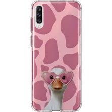 MONOFLEX Samsung Galaxy A50/A30S Uyumlu Benekli Kalp Gözlüklü Kaz Desenli Şeffaf Telefon Kılıfı