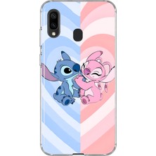 MONOFLEX Samsung Galaxy A20/A30 Uyumlu Angel ve Stitch Desenli Şeffaf Telefon Kılıfı