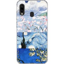 MONOFLEX Samsung Galaxy A20/A30 Uyumlu Sanat Eseri Kolaj Bahar Dalı Desenli Şeffaf Telefon Kılıfı