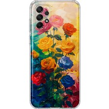 MONOFLEX Samsung Galaxy A52 Uyumlu Yağlı Boya Gül Buketi Desenli Şeffaf Telefon Kılıfı