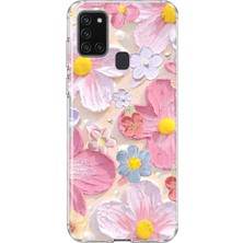 MONOFLEX Samsung Galaxy A21S Uyumlu Pastel Çiçekler Desenli Şeffaf Telefon Kılıfı