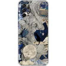 MONOFLEX Samsung Galaxy A33 Uyumlu Gece Mavisi Kolaj Desenli Şeffaf Telefon Kılıfı
