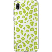 MONOFLEX Samsung Galaxy A10 Uyumlu Yeşil Leopar Desenli Şeffaf Telefon Kılıfı
