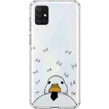 MONOFLEX Samsung Galaxy A51 Uyumlu Kravatlı Sevimli Ördek Desenli Şeffaf Telefon Kılıfı
