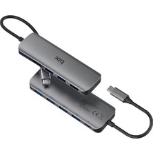 Bix BX07HB Usb-C Hub 4x USB 3.0 Pd Şarj 5gbps Mac Windows Uyumlu Alüminyum Çoklayıcı Gri Adaptör Hub