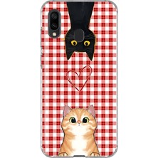 MONOFLEX Samsung Galaxy A20/A30 Uyumlu Kediler ve Kalp Desenli Şeffaf Telefon Kılıfı