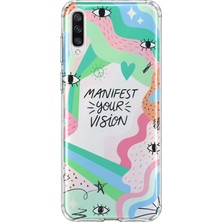 MONOFLEX Samsung Galaxy A70 Uyumlu Manifest Your Vision Desenli Şeffaf Telefon Kılıfı
