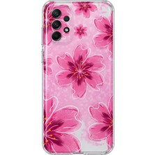MONOFLEX Samsung Galaxy A32 Uyumlu Sakura Kiraz Çiçeği Desenli Şeffaf Telefon Kılıfı