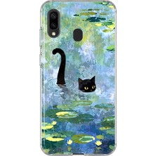 MONOFLEX Samsung Galaxy A20/A30 Uyumlu Kedi Desenli Şeffaf Telefon Kılıfı