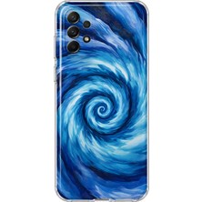 MONOFLEX Samsung Galaxy A13 Uyumlu Mavi Spiral Dalga Desenli Şeffaf Telefon Kılıfı