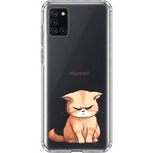 MONOFLEX Samsung Galaxy A31 Uyumlu Somurtkan Turuncu Kedi Desenli Şeffaf Telefon Kılıfı