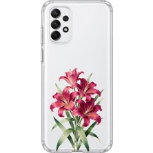 MONOFLEX Samsung Galaxy A32 Uyumlu Zambak Çiçek Buketi Desenli Şeffaf Telefon Kılıfı