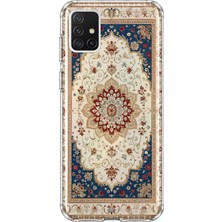 MONOFLEX Samsung Galaxy A51 Uyumlu Bej Lacivert Halı Deseni Desenli Şeffaf Telefon Kılıfı