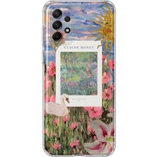 MONOFLEX Samsung Galaxy A32 Uyumlu Bahçe ve Flamingo Kolaj Desenli Şeffaf Telefon Kılıfı