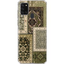 MONOFLEX Samsung Galaxy A21S Uyumlu Vintage Halı Deseni Desenli Şeffaf Telefon Kılıfı