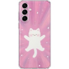 MONOFLEX Samsung Galaxy A27 Uyumlu Sevimli Beyaz Kedi Desenli Şeffaf Telefon Kılıfı