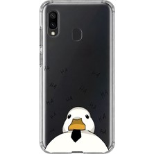 MONOFLEX Samsung Galaxy A20/A30 Uyumlu Kravatlı Sevimli Ördek Desenli Şeffaf Telefon Kılıfı