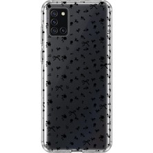 MONOFLEX Samsung Galaxy A31 Uyumlu Fiyonklar ve Çiçekler Desenli Şeffaf Telefon Kılıfı