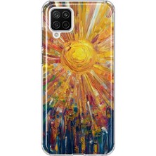 MONOFLEX Samsung Galaxy A22/M22/M32 Uyumlu Yağlı Boya Parlak Güneş Desenli Şeffaf Telefon Kılıfı