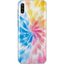 MONOFLEX Samsung Galaxy A70 Uyumlu Mavi Pembe Batik Desenli Şeffaf Telefon Kılıfı