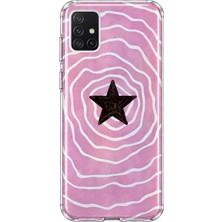 MONOFLEX Samsung Galaxy A71 Uyumlu Spiral Siyah Yıldız Desenli Şeffaf Telefon Kılıfı