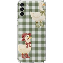 MONOFLEX Samsung Galaxy S21 Uyumlu Çizmeli Kaz Ikilisi Desenli Şeffaf Telefon Kılıfı