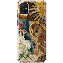 MONOFLEX Samsung Galaxy A71 Uyumlu Baykuş ve Güneş Kolaj Desenli Şeffaf Telefon Kılıfı
