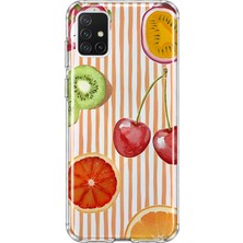 MONOFLEX Samsung Galaxy A71 Uyumlu Tropikal Meyveler Desenli Şeffaf Telefon Kılıfı