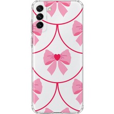 MONOFLEX Samsung Galaxy S21 Fe Uyumlu Pembe Fiyonk Desenli Şeffaf Telefon Kılıfı