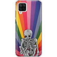 MONOFLEX Samsung Galaxy A22/M22/M32 Uyumlu Gökkuşağı Iskelet Desenli Şeffaf Telefon Kılıfı