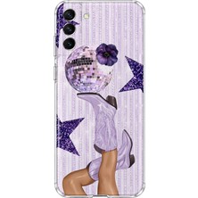 MONOFLEX Samsung Galaxy S21 Uyumlu Yıldız ve Kovboy Çizme Desenli Şeffaf Telefon Kılıfı