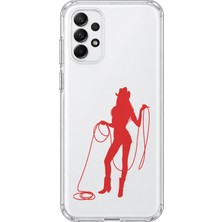 MONOFLEX Samsung Galaxy A72 Uyumlu Kovboy Kız Desenli Şeffaf Telefon Kılıfı