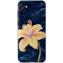 MONOFLEX Samsung Galaxy A05 Uyumlu Lacivert Gece Sarı Zambak Desenli Şeffaf Telefon Kılıfı