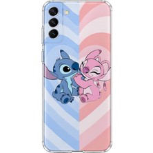 MONOFLEX Samsung Galaxy S21 Uyumlu Angel ve Stitch Desenli Şeffaf Telefon Kılıfı