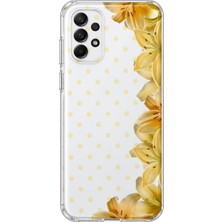 MONOFLEX Samsung Galaxy A72 Uyumlu Sarı Zambak Desenli Şeffaf Telefon Kılıfı