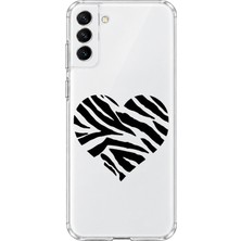 MONOFLEX Samsung Galaxy S21 Uyumlu Kalp Desenli Şeffaf Telefon Kılıfı