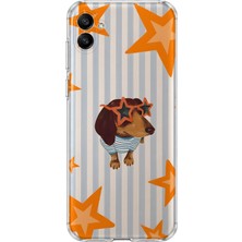 MONOFLEX Samsung Galaxy A05 Uyumlu Çizgili Yıldız ve Sosis Köpek Desenli Şeffaf Telefon Kılıfı