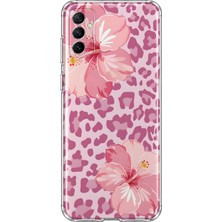 MONOFLEX Samsung Galaxy M52 Uyumlu  Leopar Amber Çiçeği Desenli Şeffaf Telefon Kılıfı
