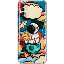 MONOFLEX Samsung Galaxy M52 Uyumlu Astronot Çizimi Desenli Şeffaf Telefon Kılıfı