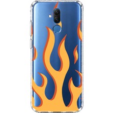 MONOFLEX Huawei Mate 20 Lite Uyumlu Turuncu Alev Desenli Şeffaf Telefon Kılıfı