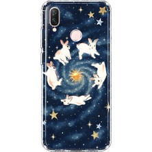 MONOFLEX Huawei P20 Lite Uyumlu Uçan Tavşanlar Desenli Şeffaf Telefon Kılıfı