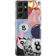 MONOFLEX Samsung Galaxy S21 Ultra Uyumlu Bilardo Topları Desenli Şeffaf Telefon Kılıfı