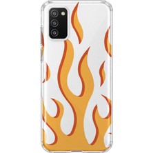 MONOFLEX Samsung Galaxy A02S Uyumlu Turuncu Alev Desenli Şeffaf Telefon Kılıfı